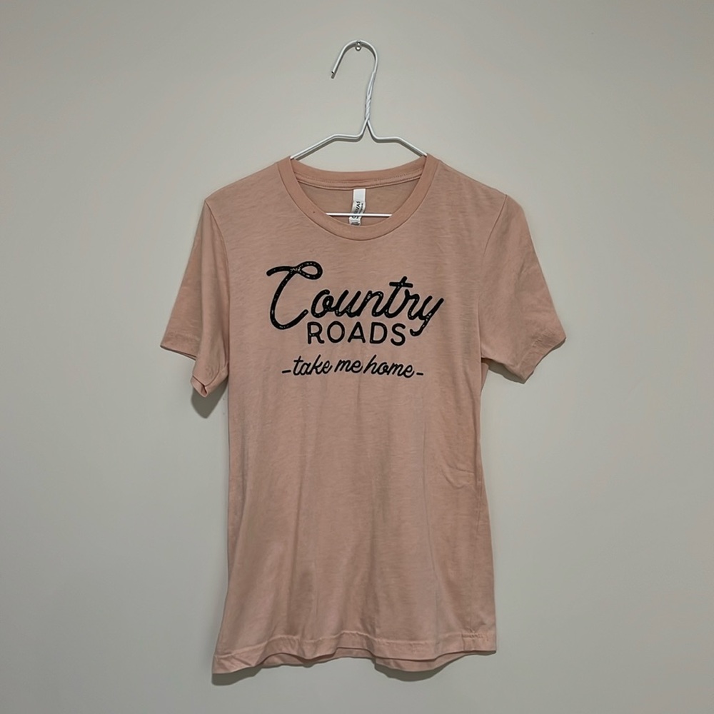 “Country Roads Take Me Home” tshirt, peach colored, women’s size S